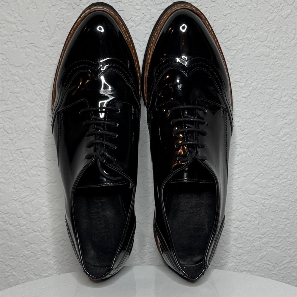 SHELLYS LONDON TOMMY BLACK PATENT PLATFORM OXFORDS - Picture 10 of 15